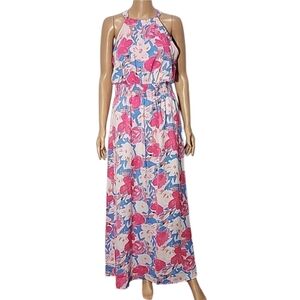 Magnolia Boutique Floral Pink and Blue Women's Maxi Dress Size L Large